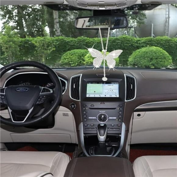 Butterfly Crystal Car Charm Bling Rear View Mirror Hanging Ornament Gift for Wom - Picture 3 of 8